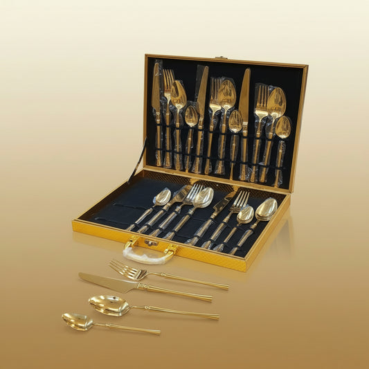 24-piece premium stainless steel golden cutlery set