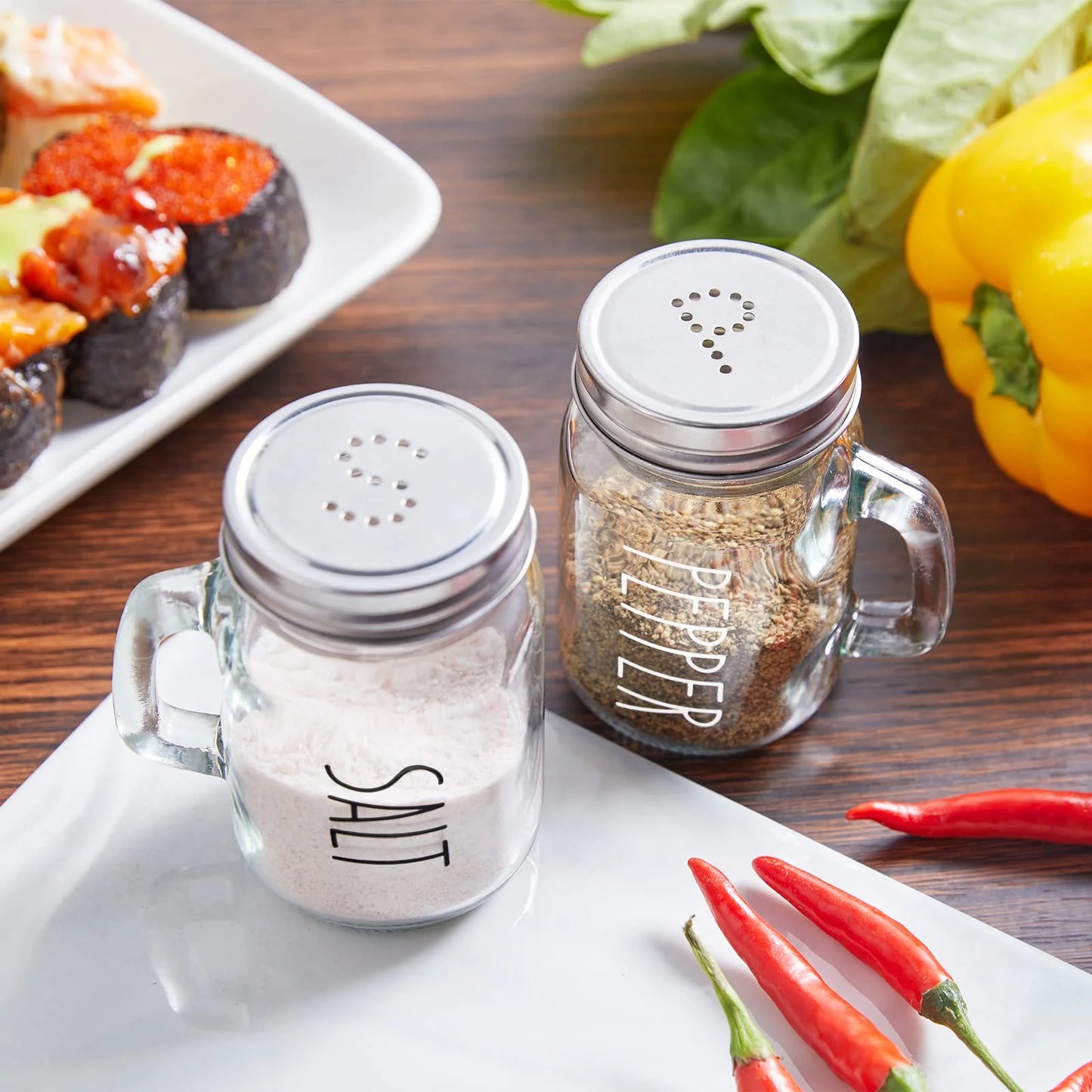 2Pcs Glass Material Salt Pepper Set