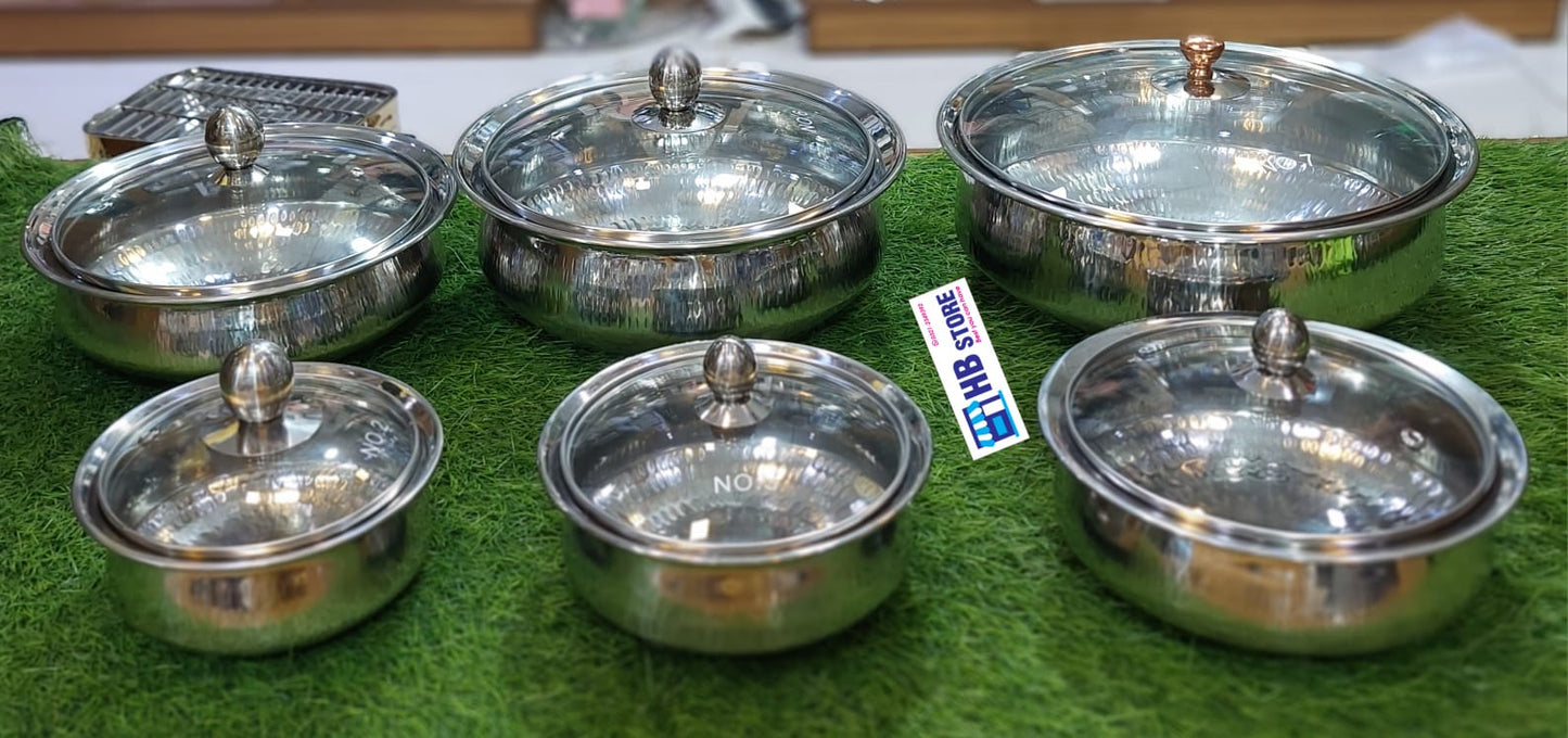Sliver Steel Glass Lid Handi