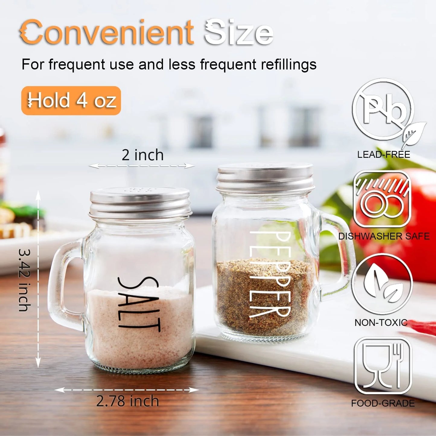 2Pcs Glass Material Salt Pepper Set