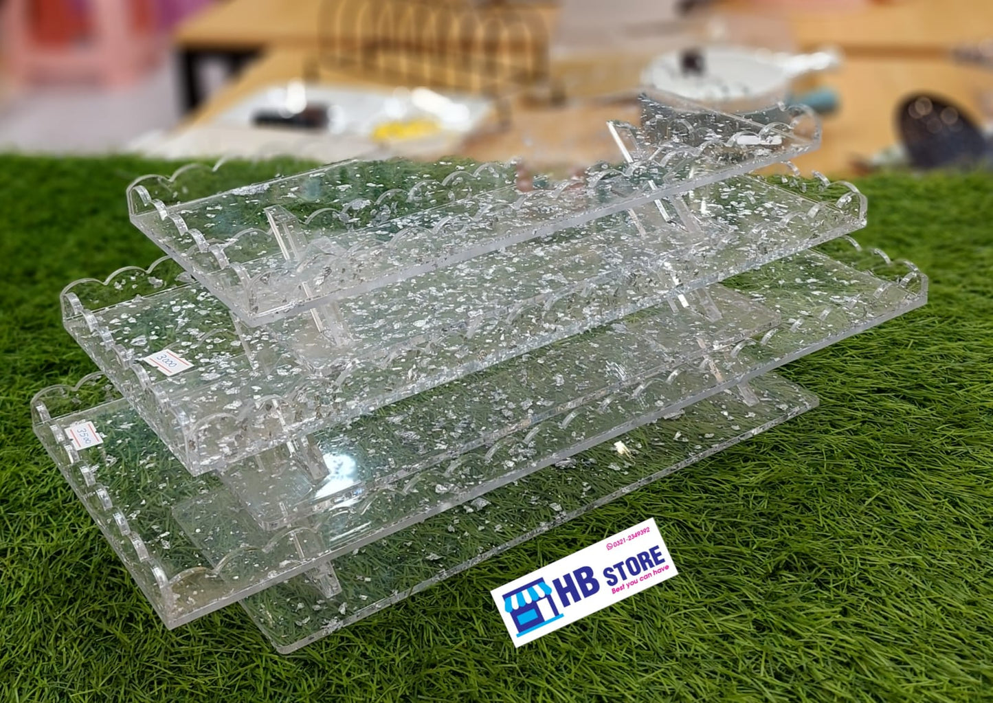 Acrylic Buffet Trays in 3 size with Gold & Silver Foil Flakes | Elegant Display for Events & Parties