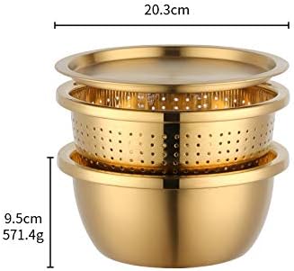 Golden Steel Drainer Cutter Lid Bowl Complete Set