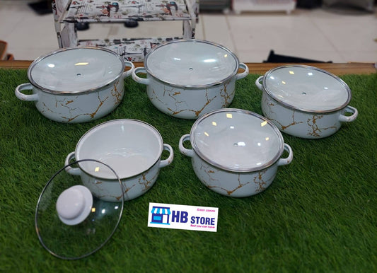 5Pcs White Marble Serving Casserole Set