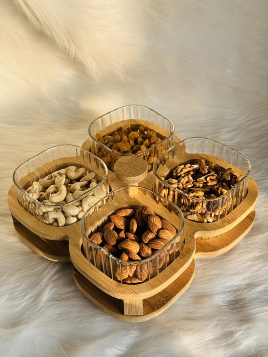 4Pcs Glass Jar Set With Wooden Rotate Stand