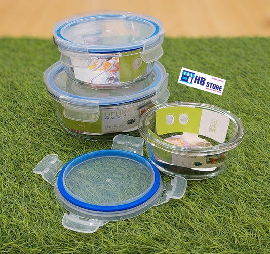 Deli Glassware "Green Apple" Airtight Round Glass Food Storage Container Set