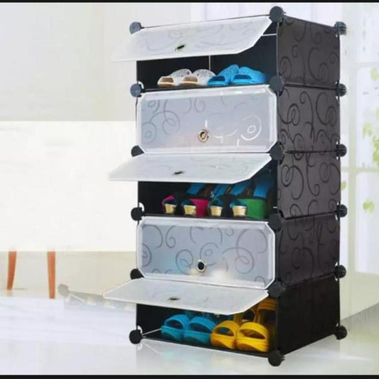 5-Layer Portable Shoe Rack Cabinet with Dustproof Doors – Space-Saving Shoe Organizer for Home