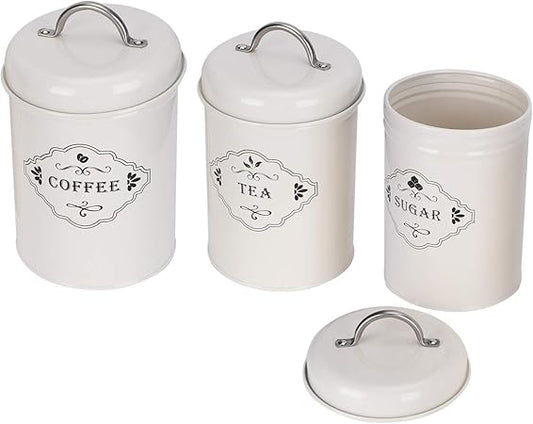 Tea Sugar Coffee Metal Jar Set