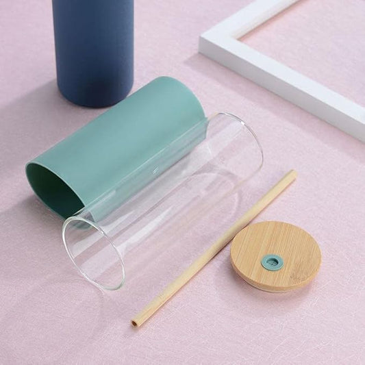 Glass Material Sipper With Bamboo Lid