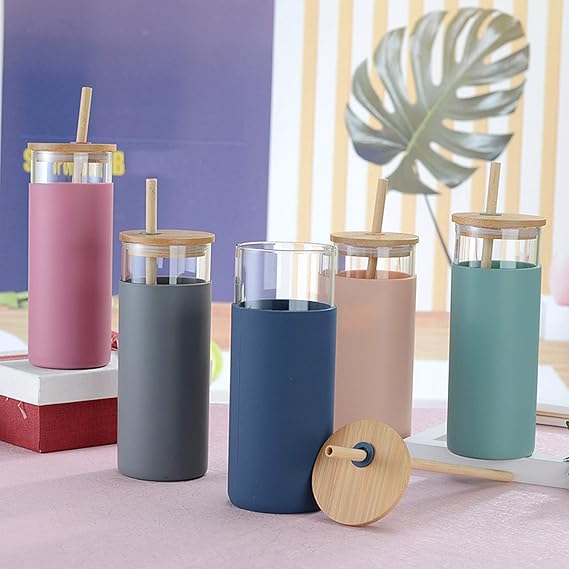 Glass Material Sipper With Bamboo Lid