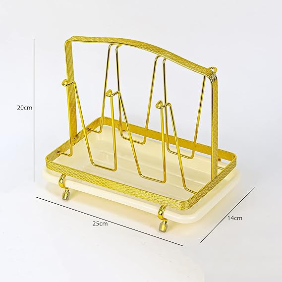 Golden Metal Glass Holder With Tray