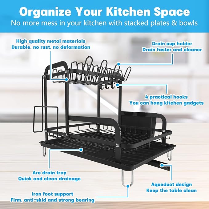 2 Tier Metal Dish Drainer Rack