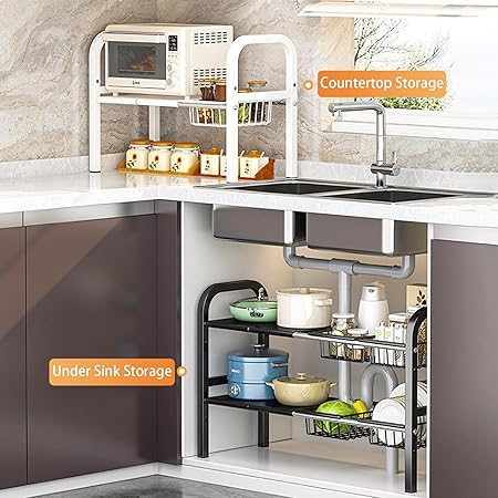 Extendable Under Sink Storage Rack with Baskets