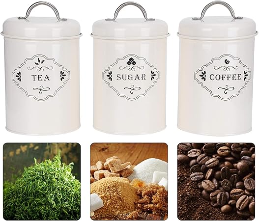 Tea Sugar Coffee Metal Jar Set