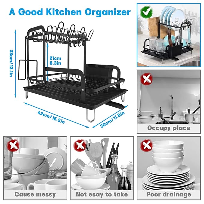 2 Tier Metal Dish Drainer Rack