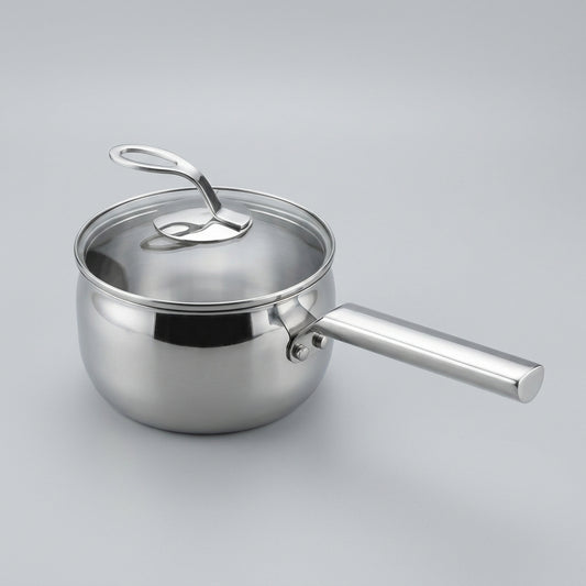 Stainless Steel Saucepan with Innovative Spoon-Rest Glass Lid