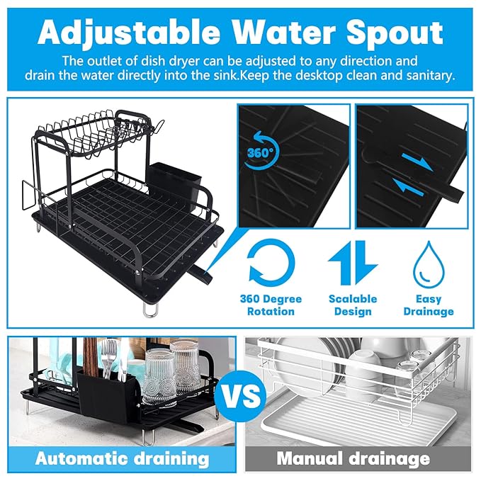 2 Tier Metal Dish Drainer Rack