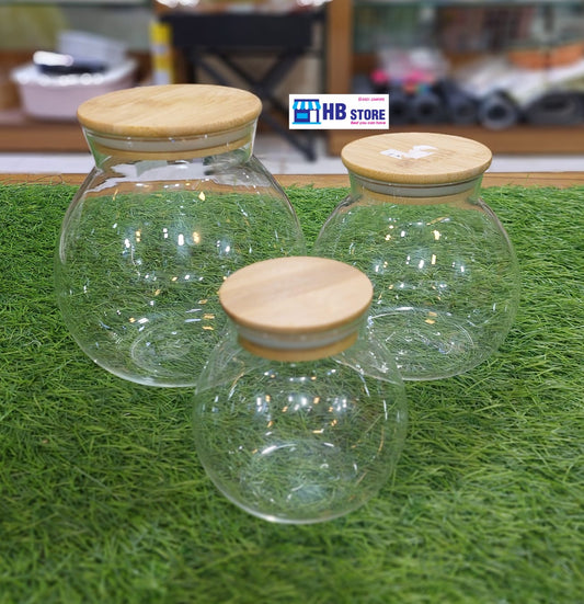3Pcs Glass Jar With Wooden Cap