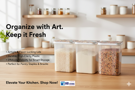 Omega Fresh Pack Of 3pcs Plastic Heavy-Duty Food Jar Set ( Transparent with Colorful Lid )