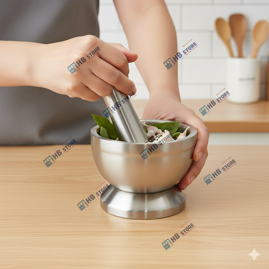 Spill-Proof Steel Mortar and Pestle