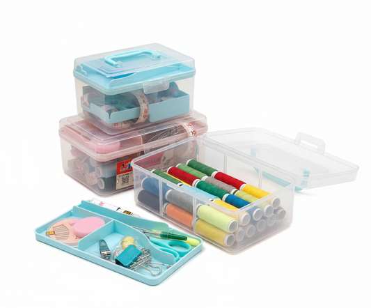 Professional Multi-Layer Sewing Kit with Transparent Storage Box
