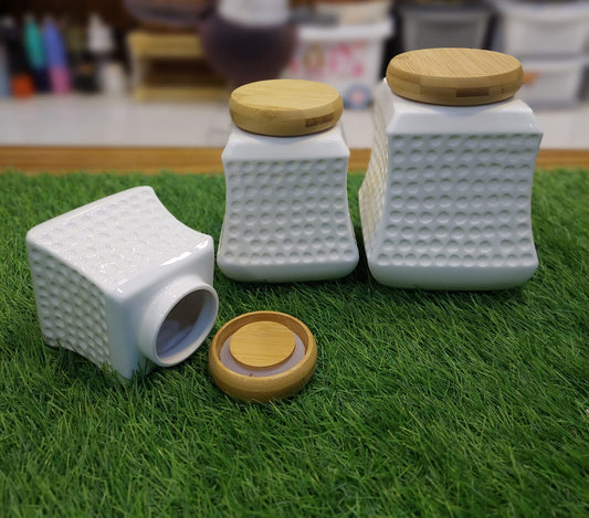 3Pcs Ceramic Airtight Jars With Wooden Lid