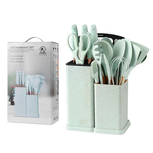 19Pcs Kitchen Utensil Knife & Cutting Board Complete Set With Holder