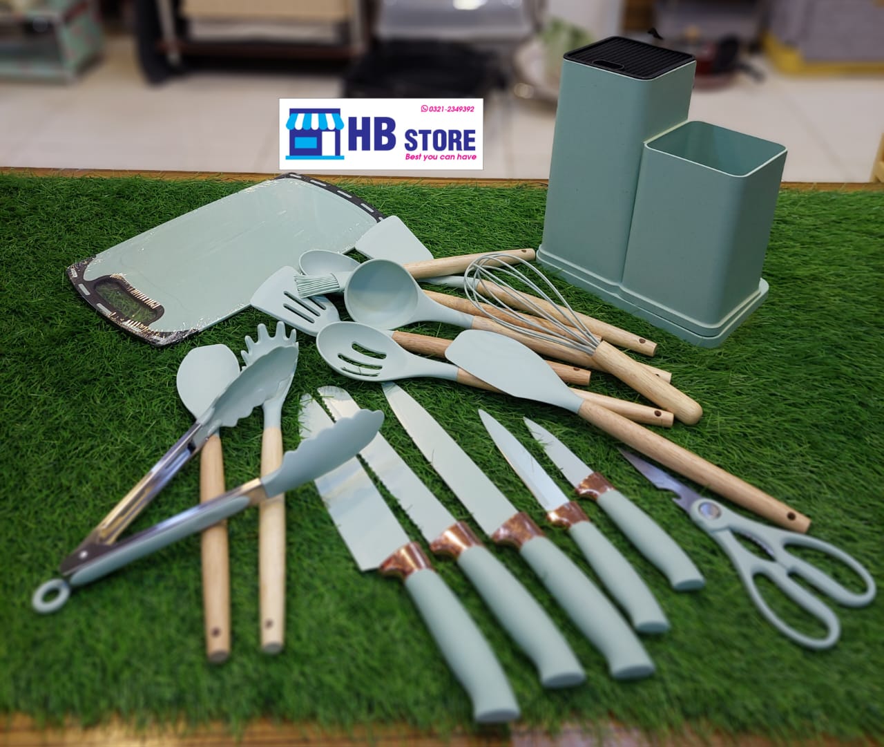 19Pcs Kitchen Utensil Knife & Cutting Board Complete Set With Holder