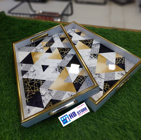 2Pcs Fancy Wooden Tray Set