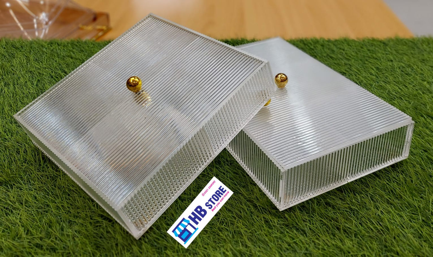 Premium 6 & 4 Portion Acrylic Serving Trays – Elegant Rectangular Design with Lids & Golden Knobs