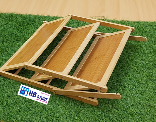 3-Tier Folding Bamboo Multi-Purpose Organizer Rack – Portable Desktop Display Stand & Storage Shelf