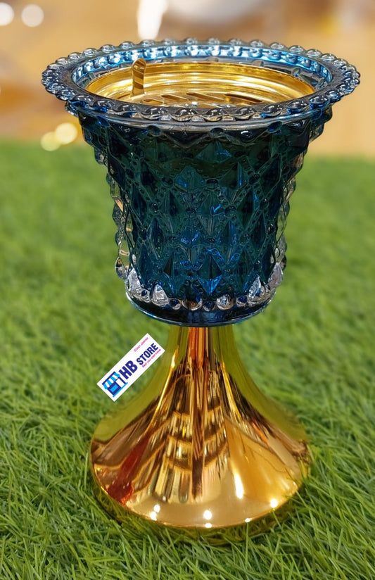 Elegant Red and Blue Glass Incense Burners with Gold Base