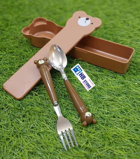 Adorable Bear Portable Kids Cutlery Set with Travel Case