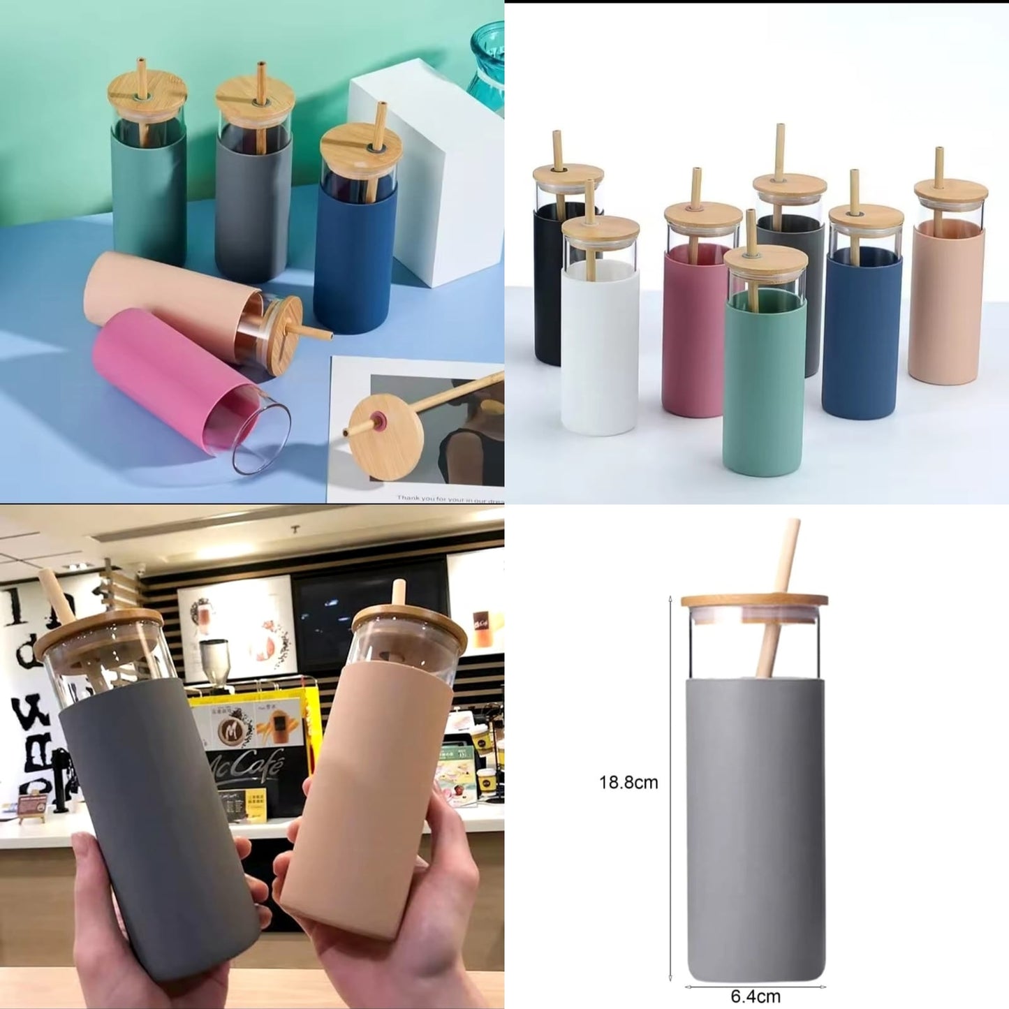 Glass Material Sipper With Bamboo Lid