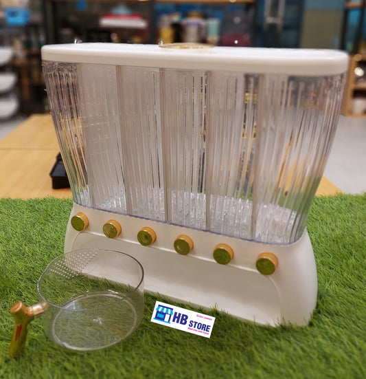 6Grid Cereal Storage Dispenser 10Kg Kitchen Pantry Rice Grain Dry Food Container