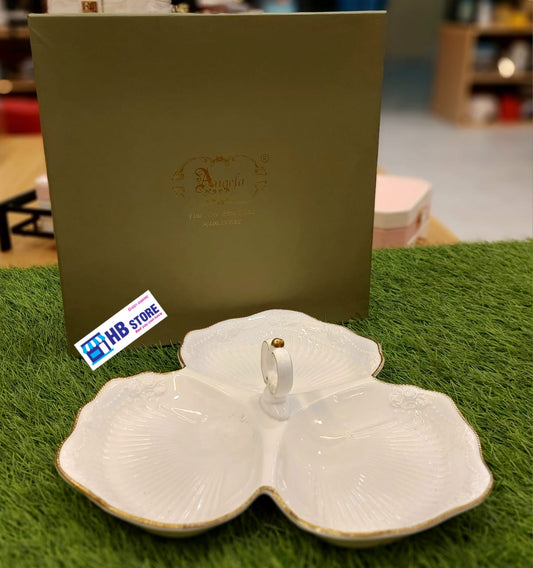 Bone China 3 Part Relish Tray Dish Handle