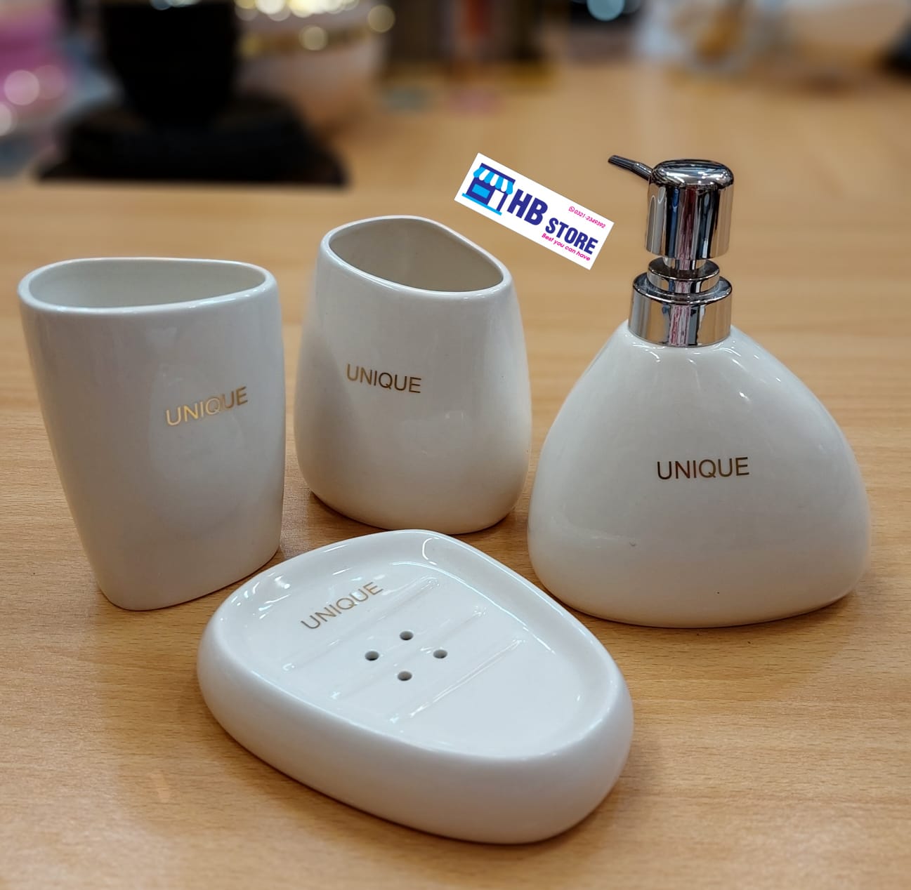 Unique branded ceramic 4in1 bathroom set caption