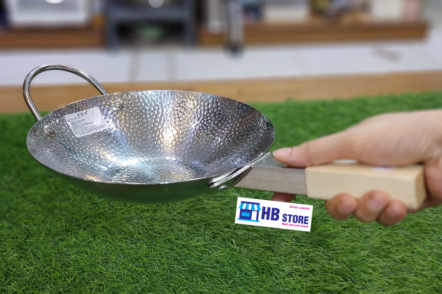 Wooden Handle Stainless Steel Cooking Woak