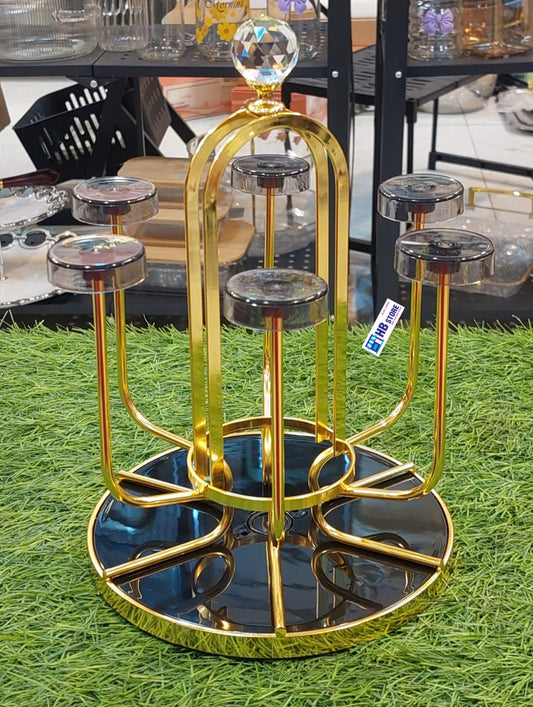 Modern Arched Gold Glassware Display Stand with Crystal Finial