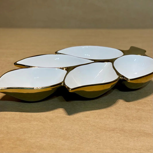 White & Gold Ceramic Snack Serving Dish | Platter