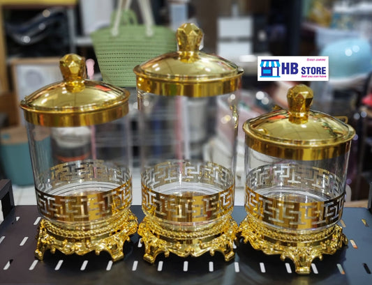 3Pcs Golden Acrylic Jar Set