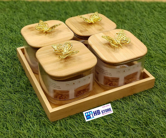 Luxury 4-Piece Ribbed Glass Storage Jar Set