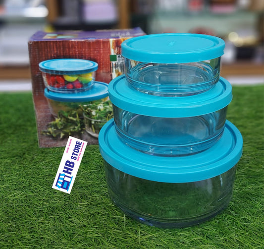 3Pcs Glass Bowl Set With Lid