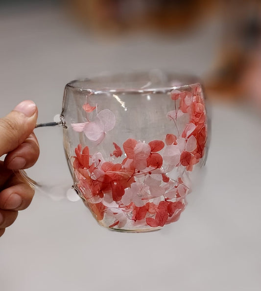 Double-Walled Glass Mug with Embedded Dried Flowers