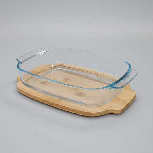 Heat-Resistant Glass Baking Dish with Bamboo Tray