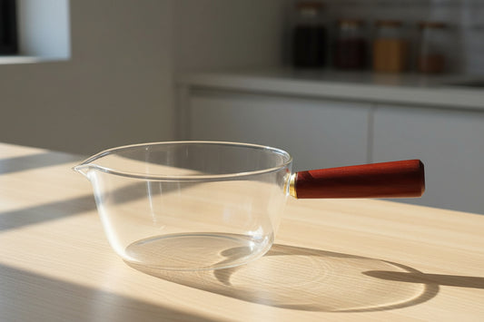 Clear Borosilicate Glass Cooking Pot with Wooden Handle