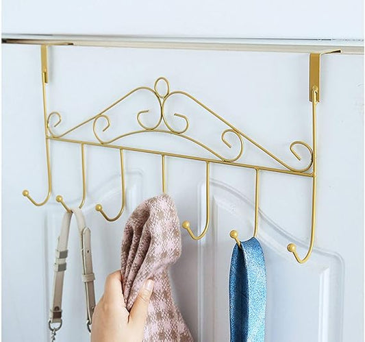 Gold Metal Door Hook Rack – 7 Hook Organizer
