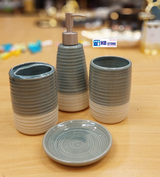 4-Piece Textured Ceramic Bathroom Accessory Set