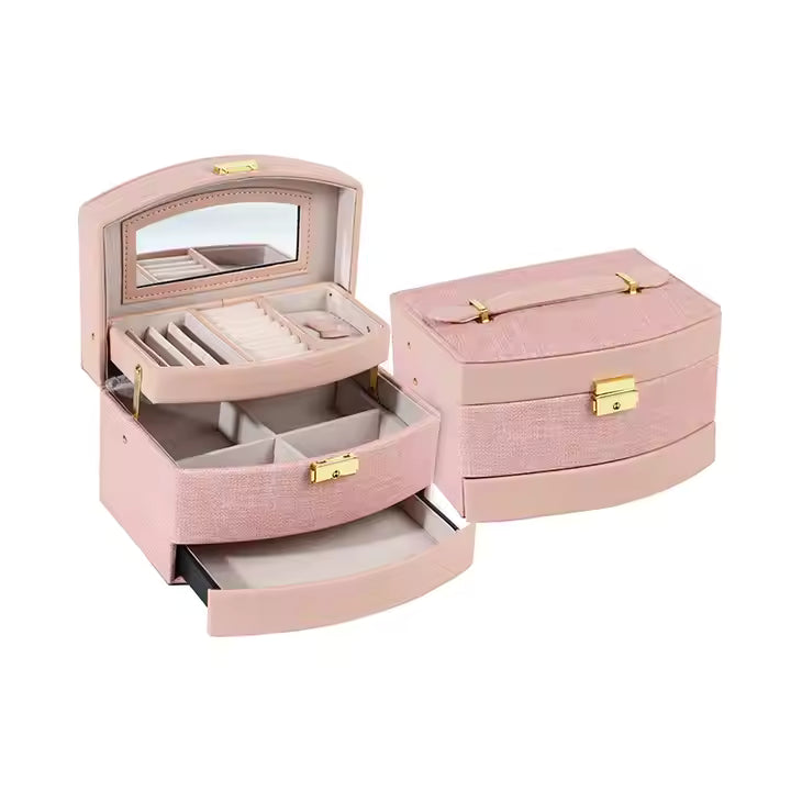 Three Layer Large Capacity Pu Jewelry Box Faux Leather Jewelry Bag Wedding Gifts