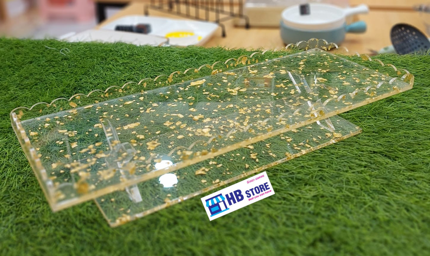 Acrylic Buffet Trays in 3 size with Gold & Silver Foil Flakes | Elegant Display for Events & Parties