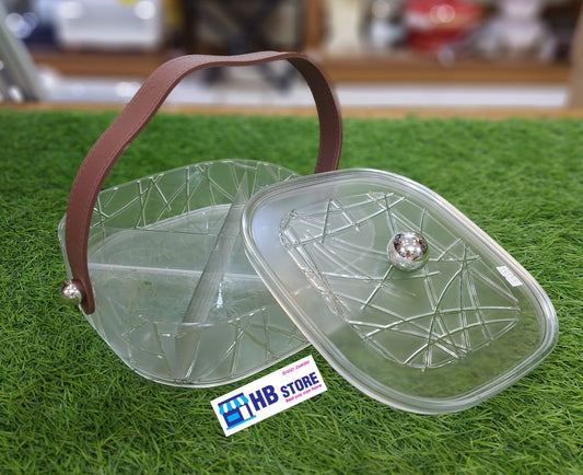 DOMELAY Dried Fruit Snack Serving Plate with Handle Appetizer Plate for Home Cookies 25.2cmx8.7cm